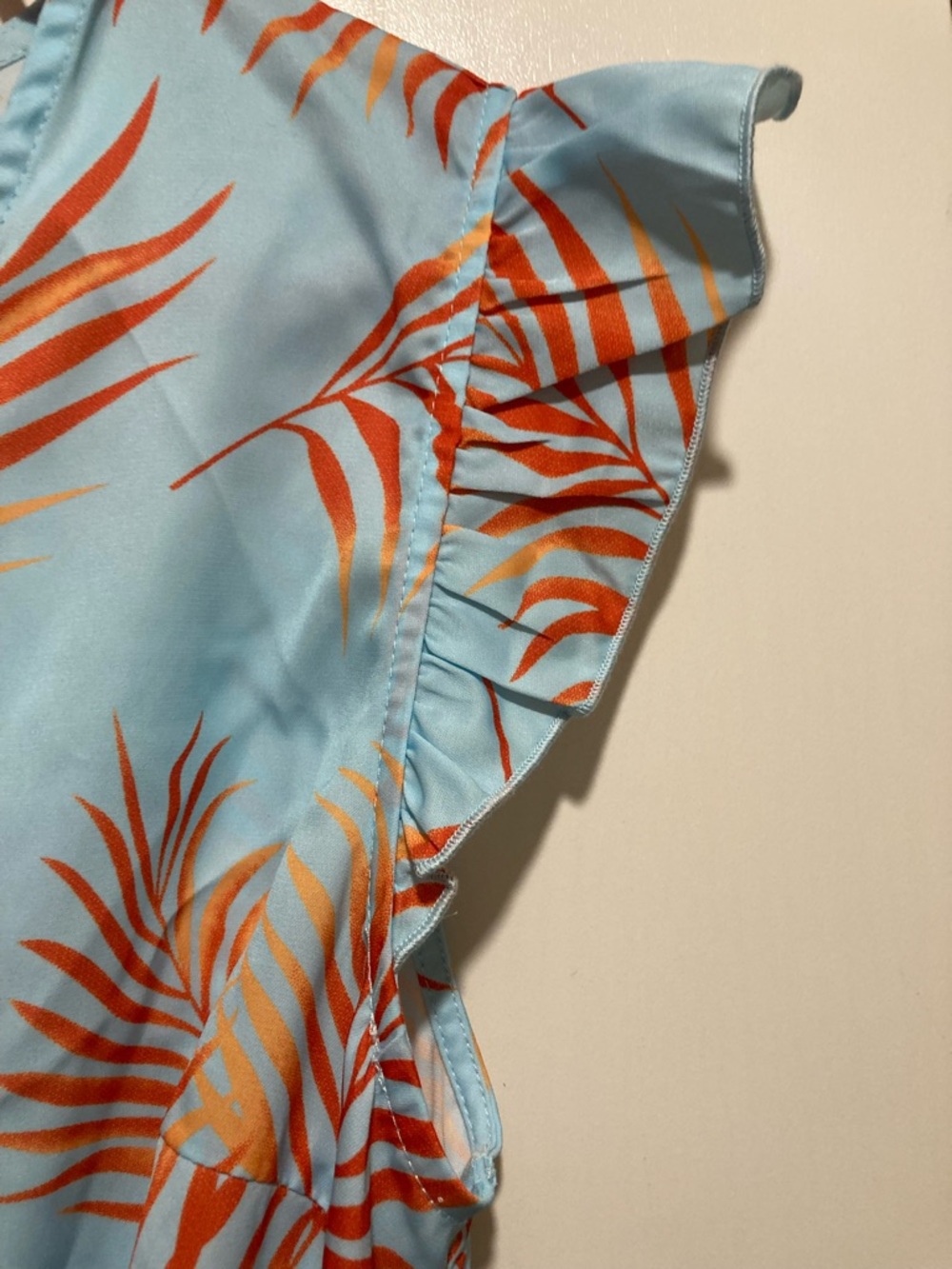 CUPSHE Light Blue Tropical Palm Wrap Romper with Orange Leaves - Picture 3 of 10